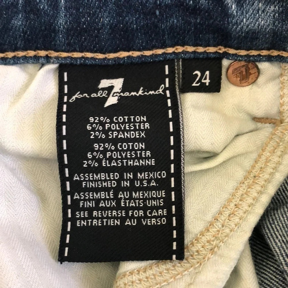 7 For All Mankind Blue Mid-Rise Ankle Skinny Released Frayed Hem Jeans Size 24 - Picture 7 of 8
